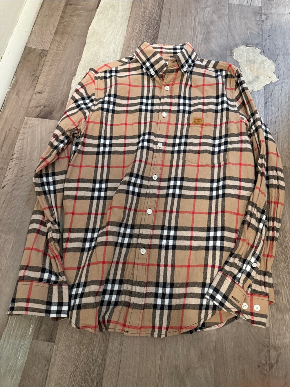 Simply Southern Men's Tan Plaid Button-Down Shirt
